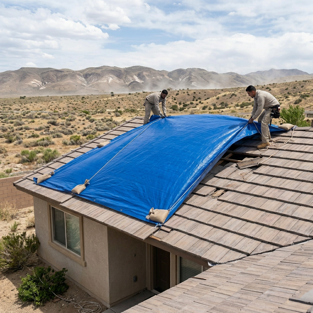 Emergency roof tarping and storm damage roof estimate in Antelope Valley