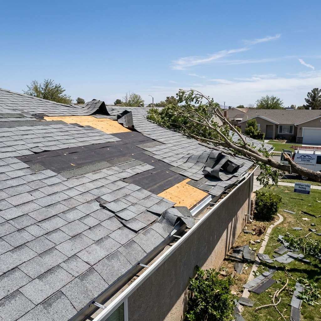Wind damaged Lancaster area roof with lifted shingles